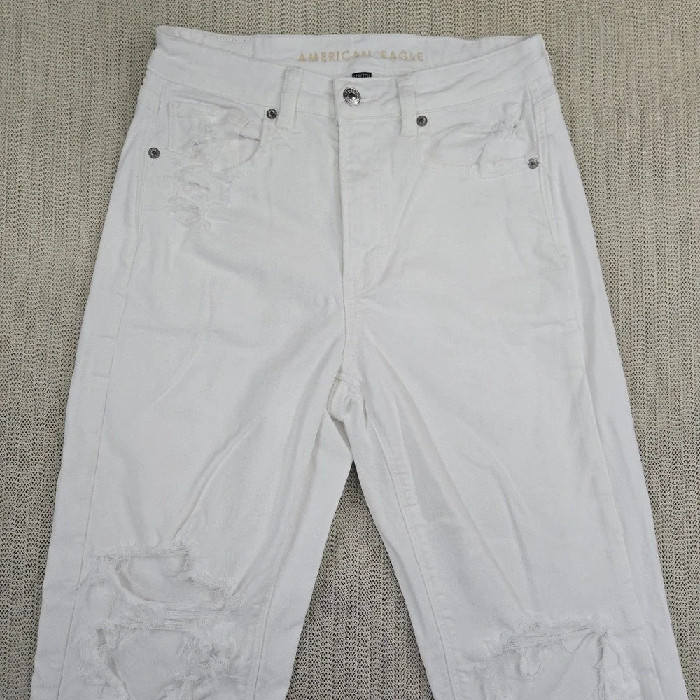 American Eagle Jeans‎ Womens 6 White Mom Straight Stretch Distressed Denim Pants